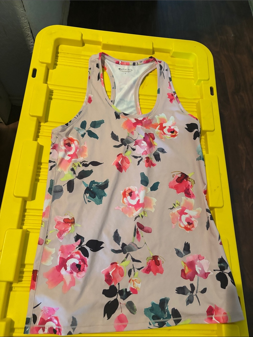 Athleta Pink Floral Racerback Tank - Blush Base with Multicolor Blooms